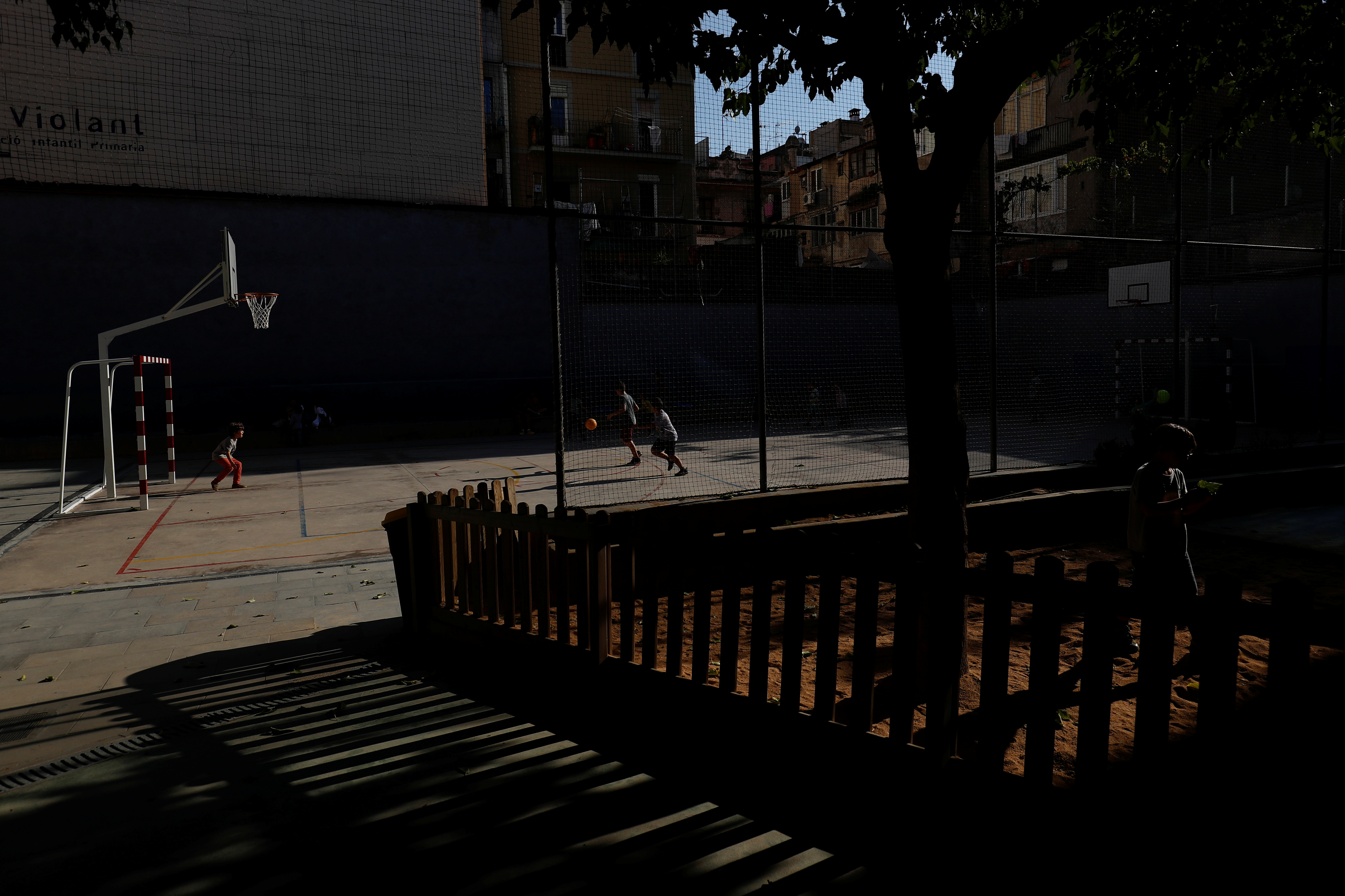 Children play at Reina Violant Elementary School in Barcelona, Spain September 29, 2017