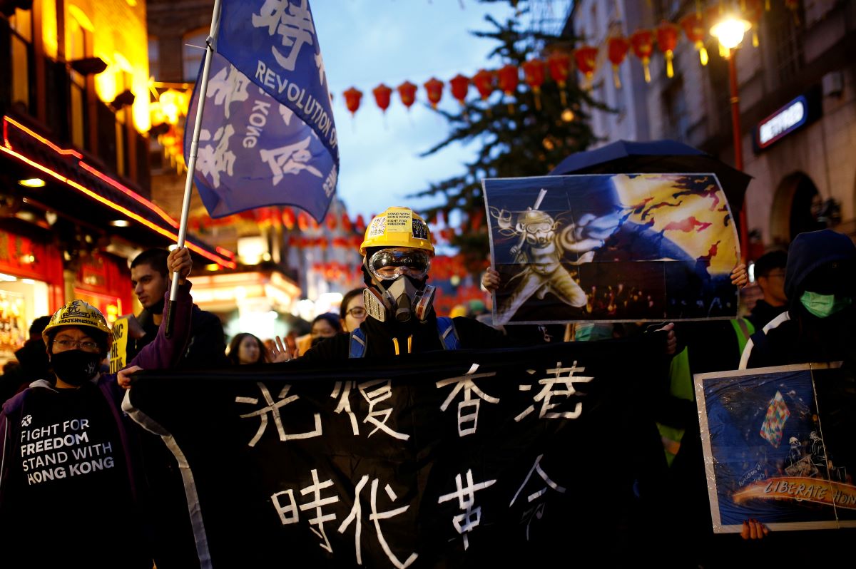 Demonstrators march during a "Stand with Hong Kong" rally in London, Britain, November 2, 2019
