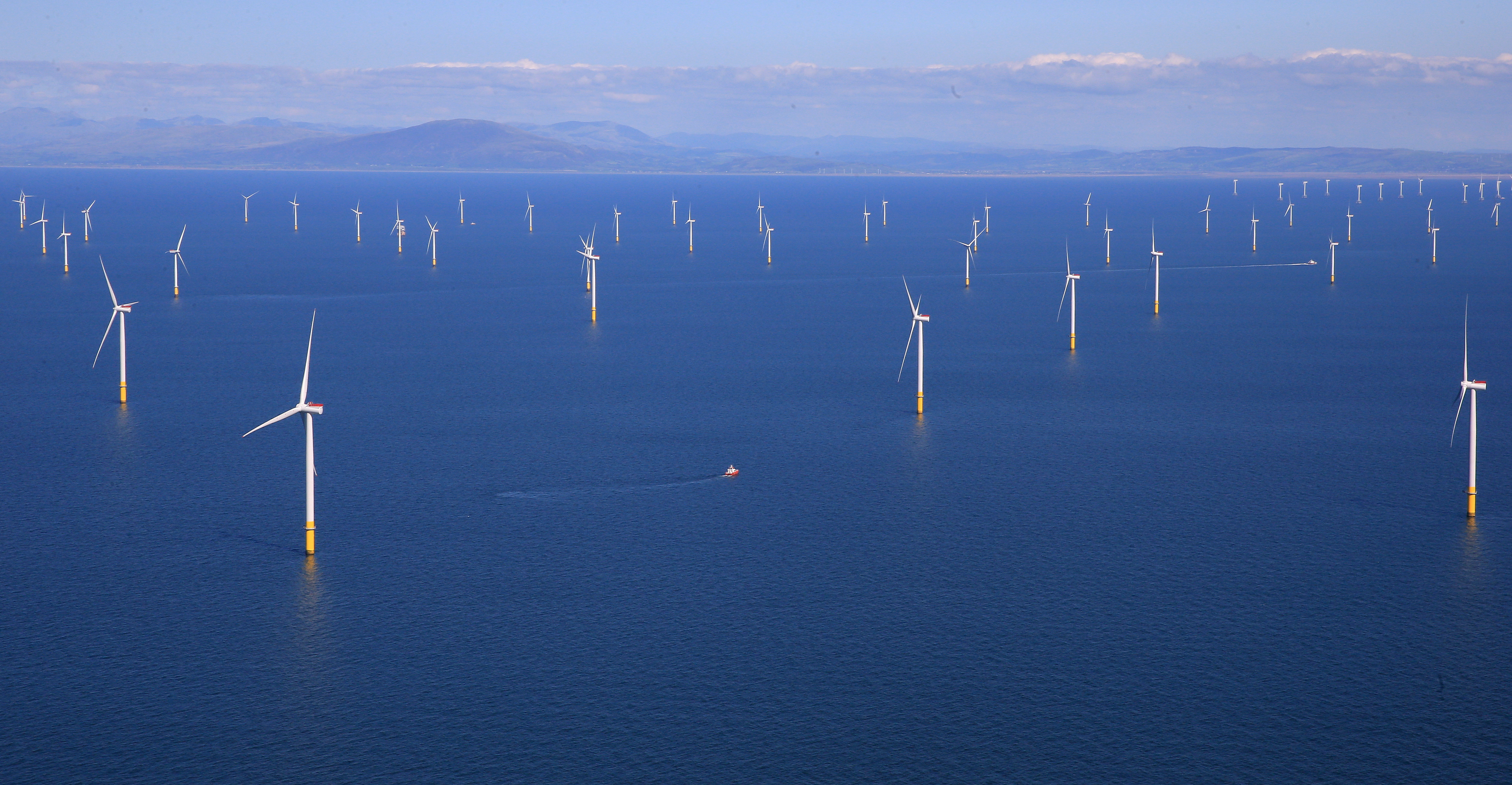 General view of the Walney Extension offshore wind farm operated by Orsted off the coast of Blackpool, Britain September 5, 2018