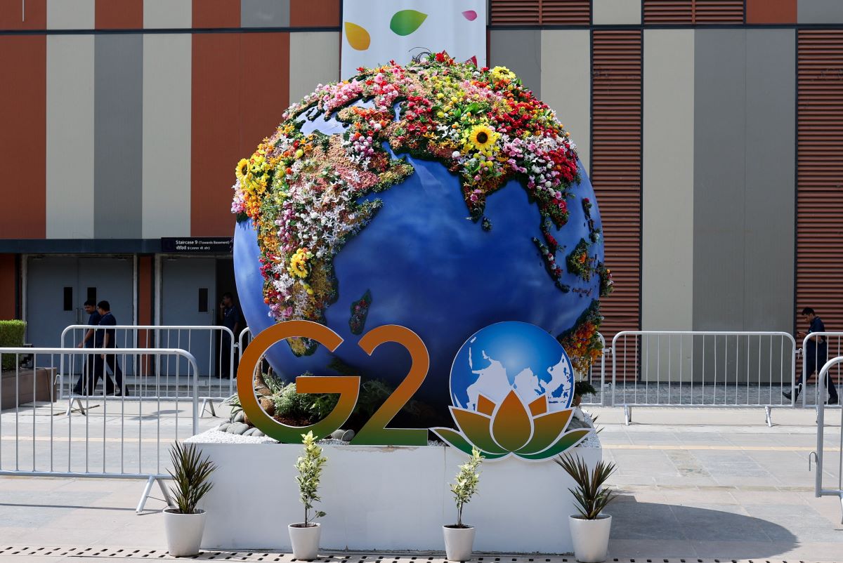 The G20 logo is shown ahead of G20 Summit, in New Delhi, India, September 8, 2023
