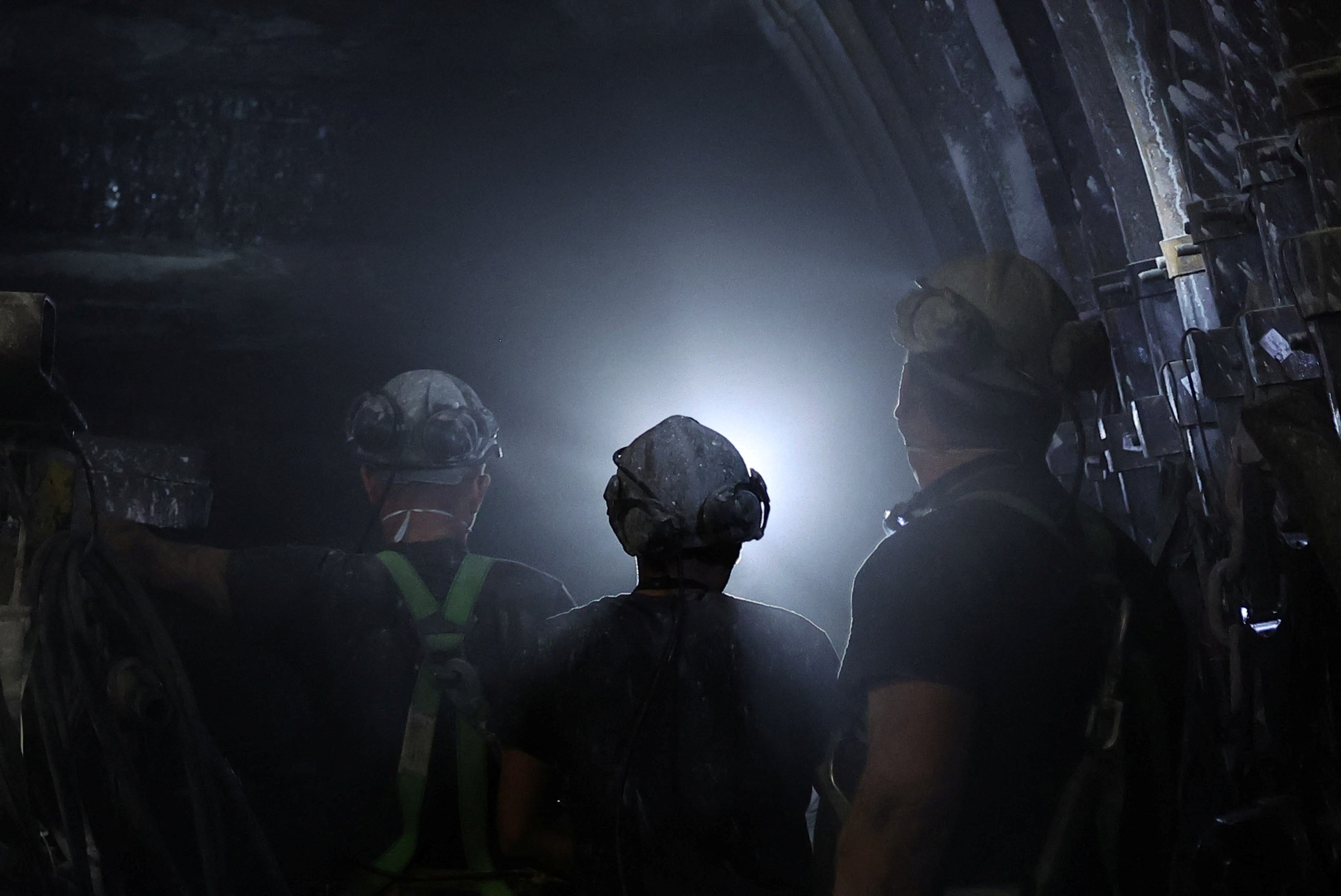 Miners stand at the coalface at about 1000 meters underground at the Lubelski Wegiel Bogdanka S.A. coal mine in Bogdanka, Poland October 24, 2024. REUTERS/Kacper Pempel