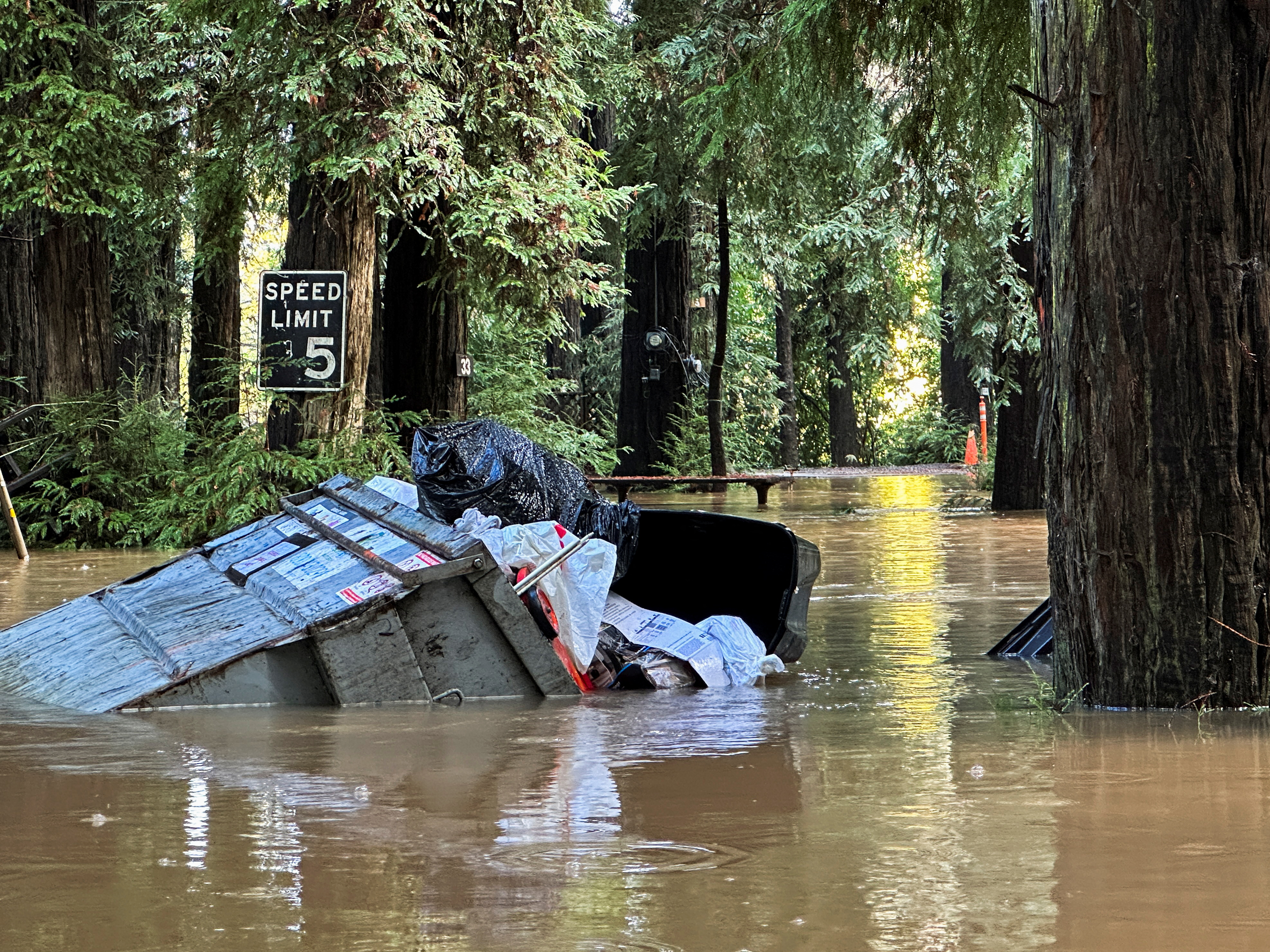 A trailer park flooded due to record rainfall in Sonoma County, Forestville, California, U.S., November 23, 2024. REUTERS/Jorge Garcia