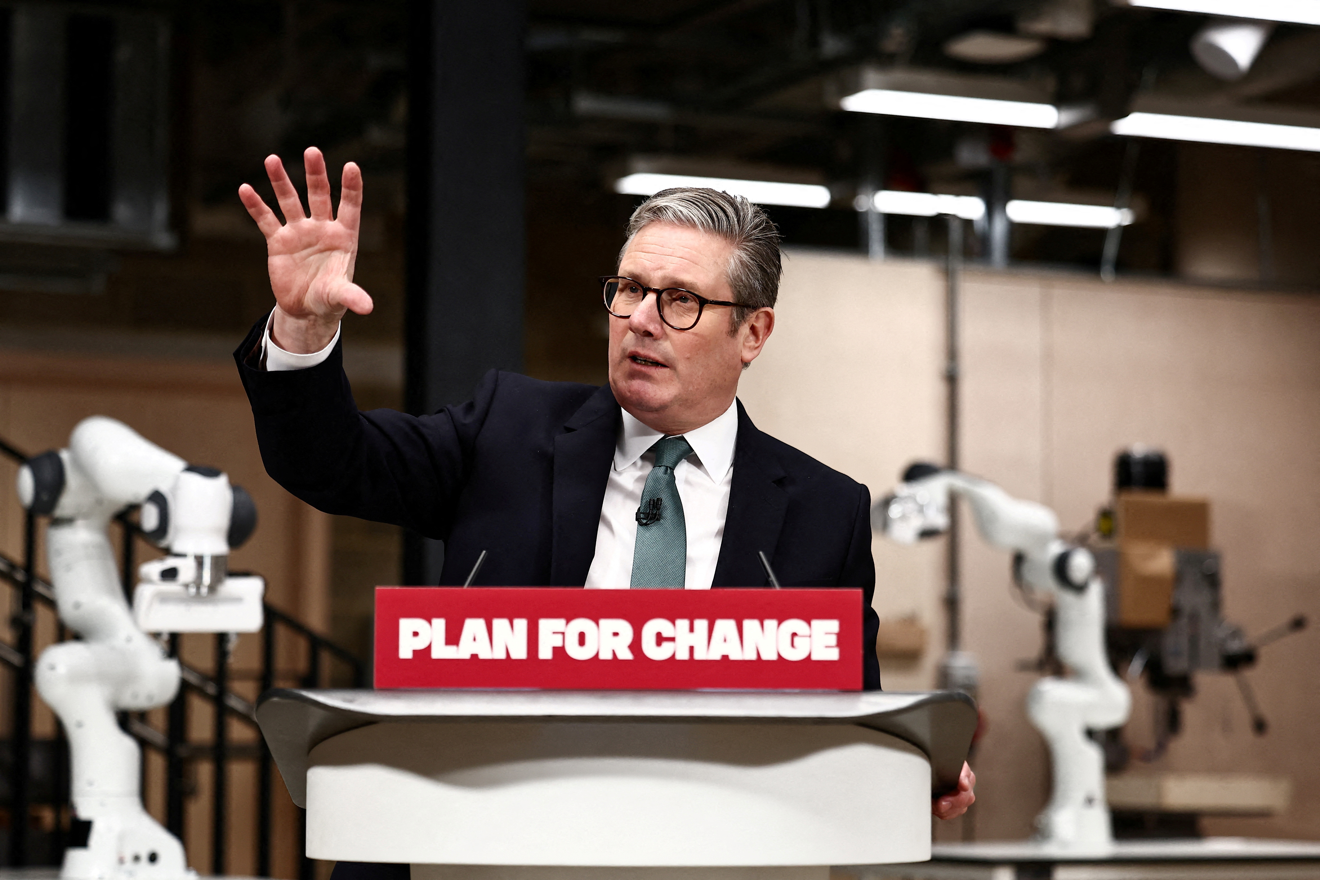 Britain's Prime Minister Keir Starmer delivers a speech at UCL (University College London), in London, Britain January 13, 2025, as he prepares to launch a plan to harness AI to spur growth and efficiency in the country. HENRY NICHOLLS/Pool via REUTERS