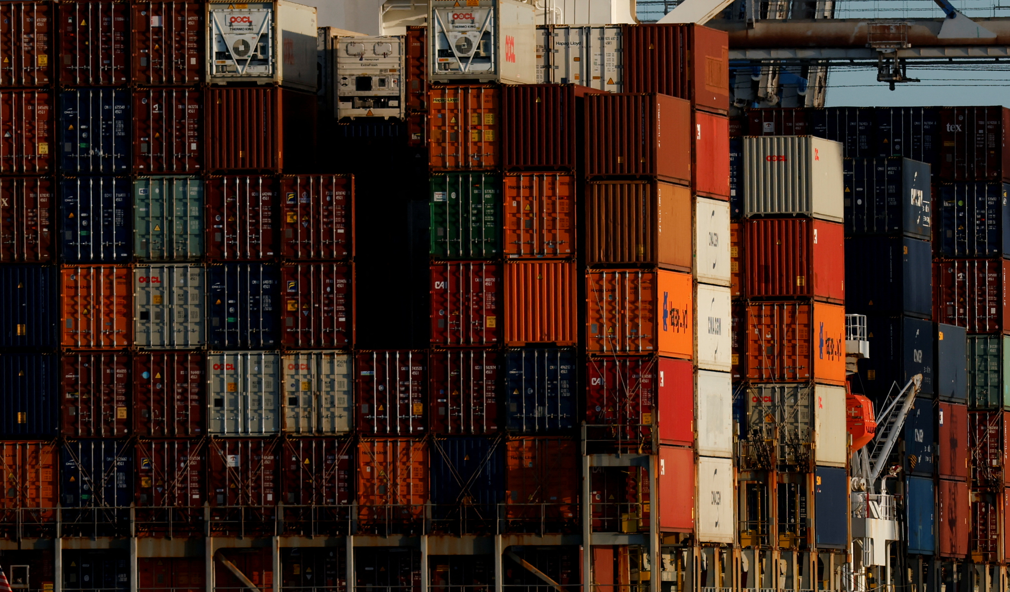 Containers are seen on the Liberia-flagged cargo ship "Koi" at Malta Freeport in the Port of Marsaxlokk, Malta, February 4, 2025. REUTERS/Darrin Zammit Lupi