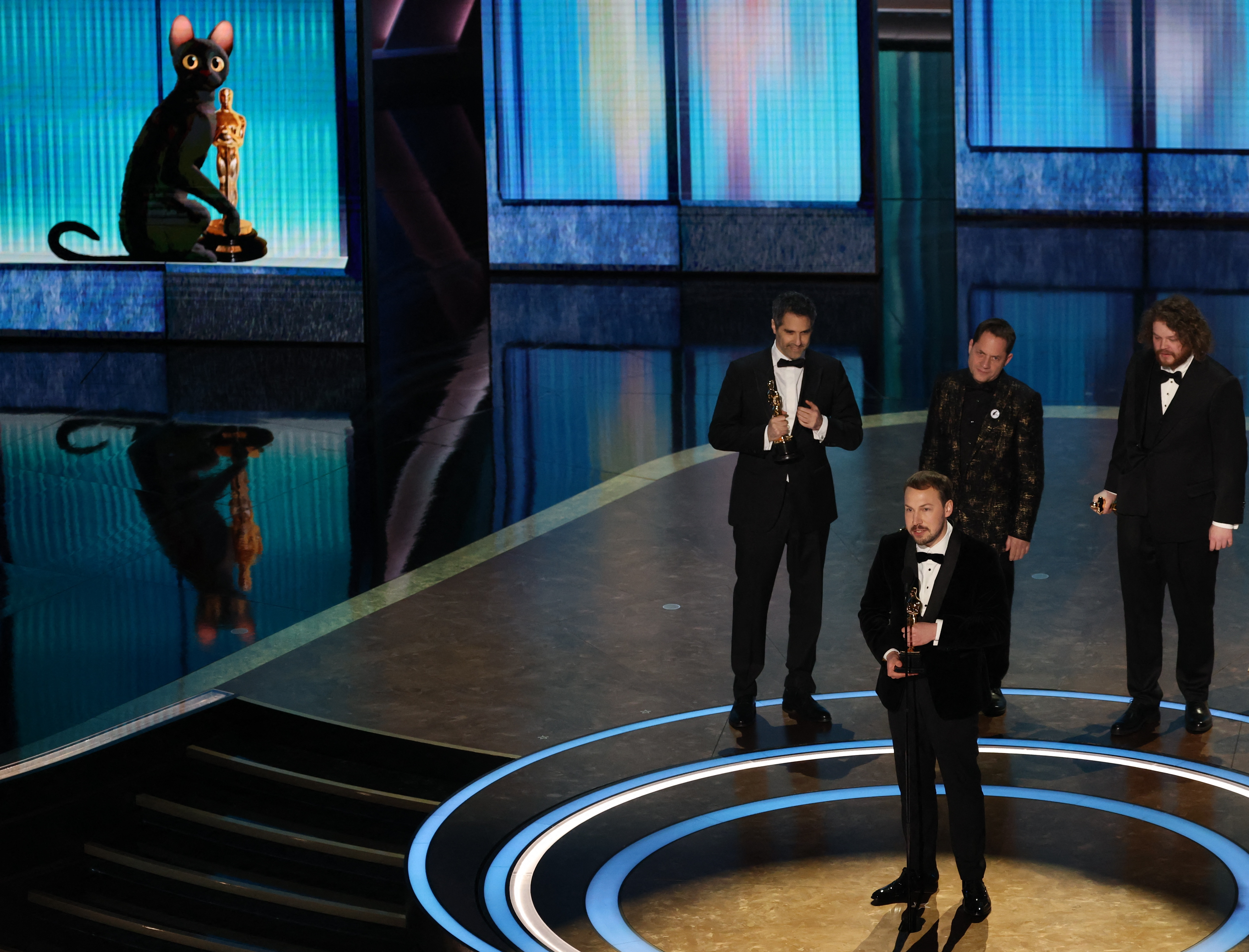 "Flow" wins the Oscar for Best Animated Feature Film during the Oscars show at the 97th Academy Awards in Hollywood, Los Angeles, California, U.S., March 2, 2025. REUTERS/Carlos Barria