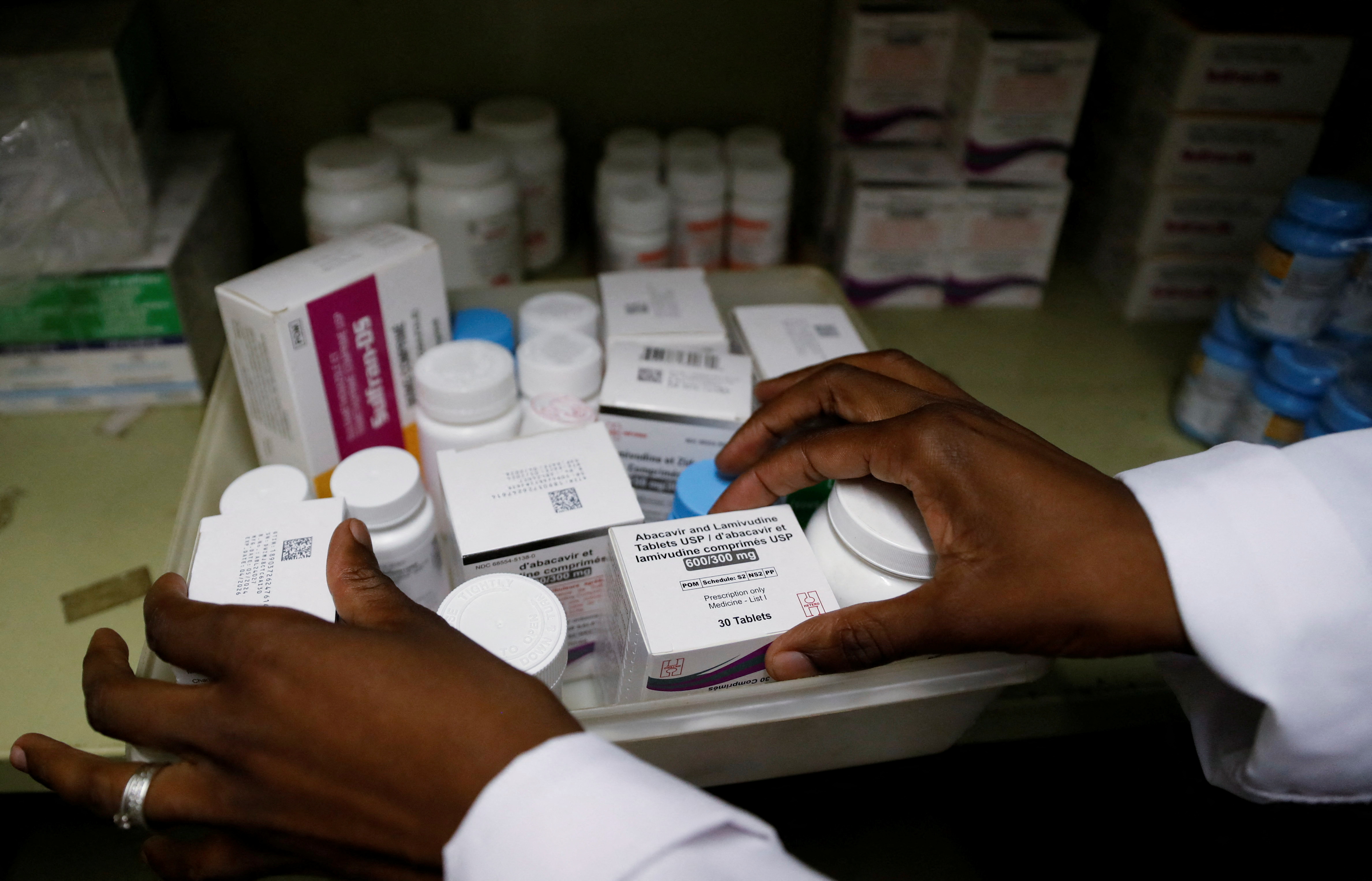 A nurse collects to dispense antiretroviral ARV drugs used to prevent HIV from replicating in Karen district of Nairobi, Kenya February 12, 2025. REUTERS/Thomas Mukoya