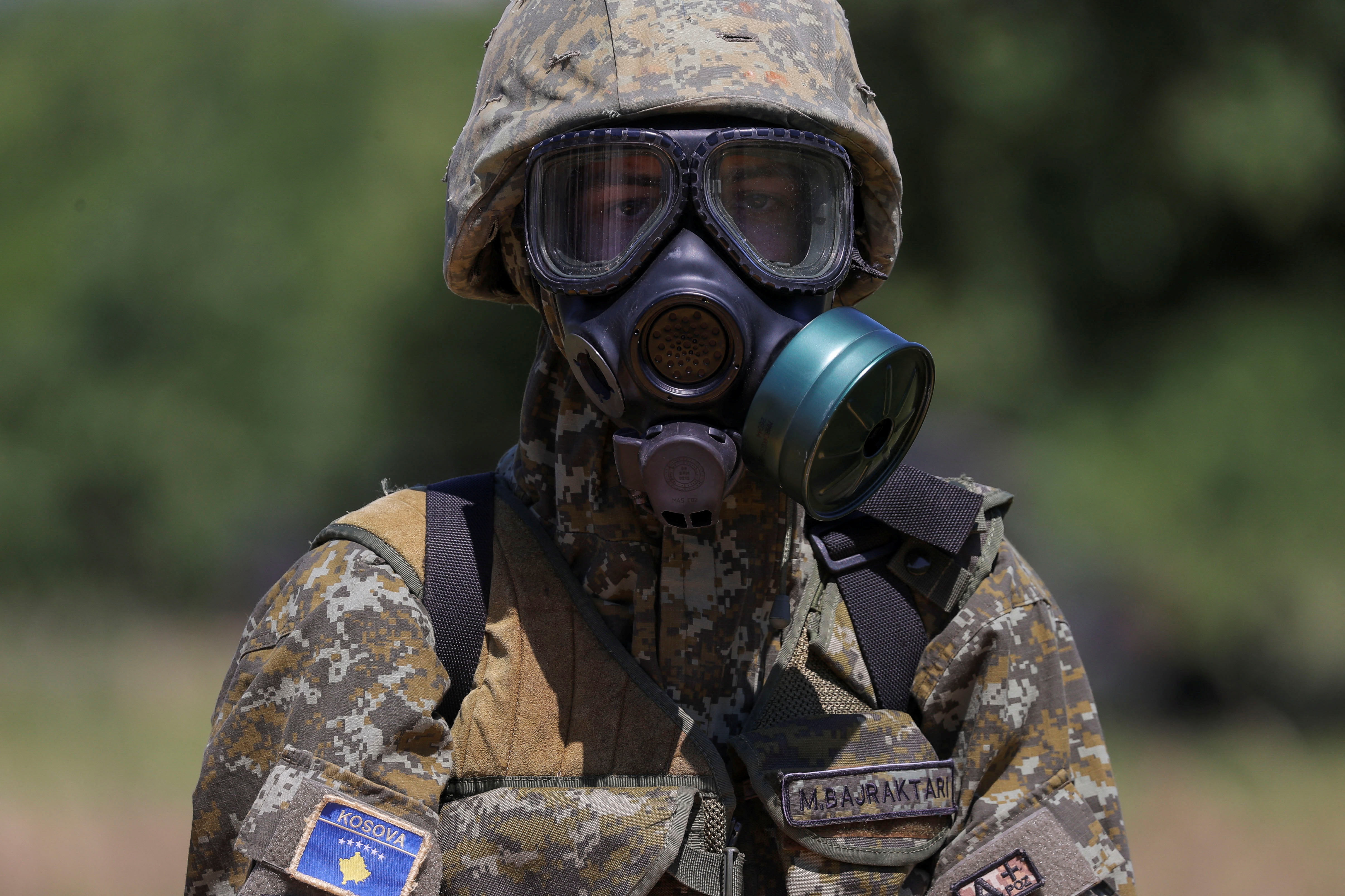 A member of the Kosovo Security Force (KSF) takes part in a military exercise with troops from U.S. and other NATO allied countries, as part of Defender Europe in Babaj i Bokes, Kosovo June 3, 2025. REUTERS/Valdrin Xhemaj