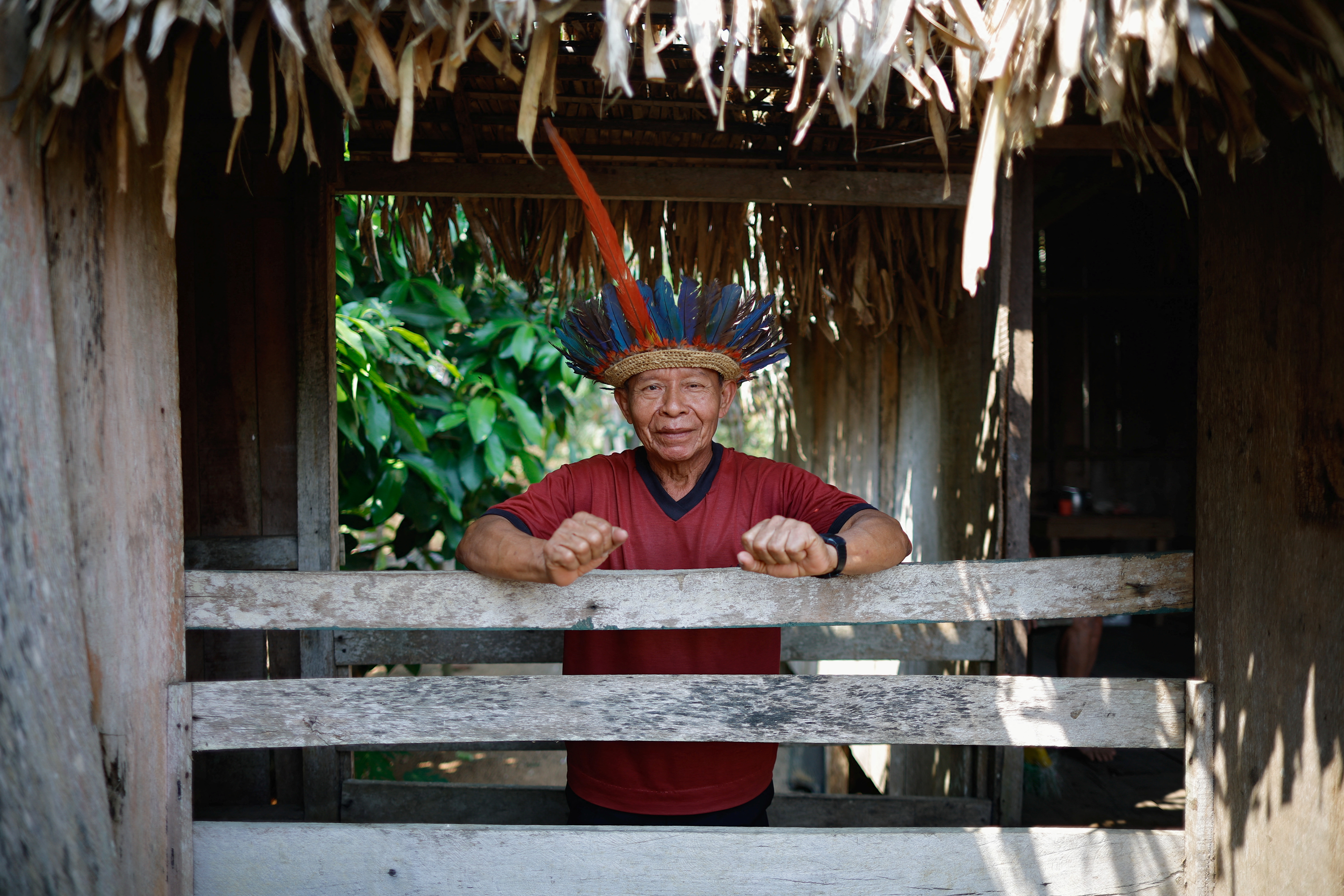 Domingos Martins Kaxarari, chief of the Marmelinho village in Kaxarari Indigenous land, poses for a photograph, in Porto Velho, Rondonia State, Brazil August 11, 2024. REUTERS/Adriano Machado