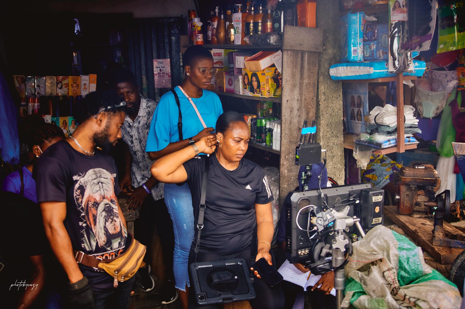 Nigerian director Sarah Kwaji and crew on the set of "Out in the Darkness" in Lagos on August 11, 2023. Sarah Stella Kwaji Productions/Handout via Thomson Reuters Foundation